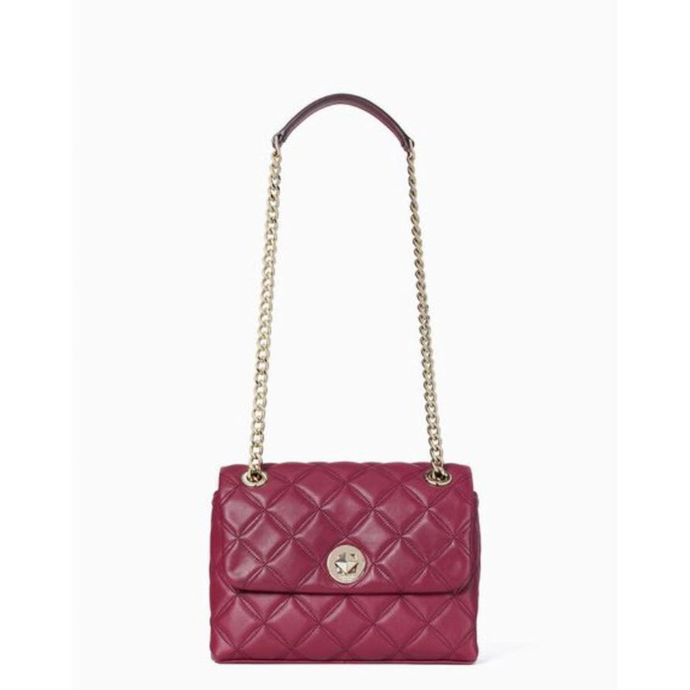 KATE SPADE NATALIA SMALL SMOOTH QUILTED LEATHER  FLAP  BLACKBERRY